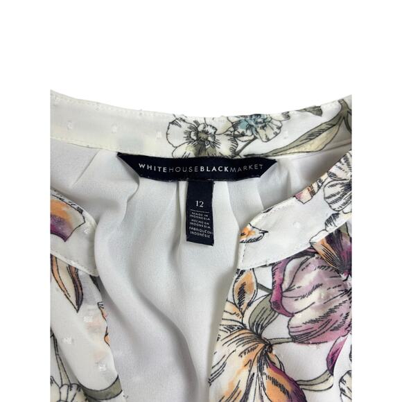 White House Black Market Blouse Women’s 12 Sheer Floral Print 3/4 Sleeve Top - Picture 2 of 7